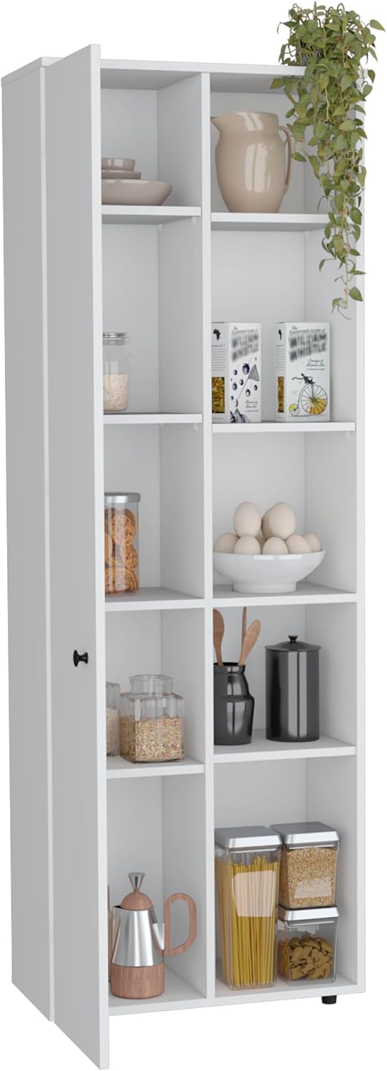 Kitchen Pantry Storage Cabinet with and Five Interior and Exterior Shelves