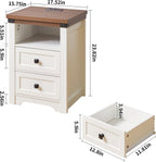 Farmhouse Night Stand with LED Lights,Charging Station, End Table with 2 Drawers & Open Shelf, Modern Bedside Table with USB Ports & Outlets, Side Table Wood for Bedroom Living Room, White
