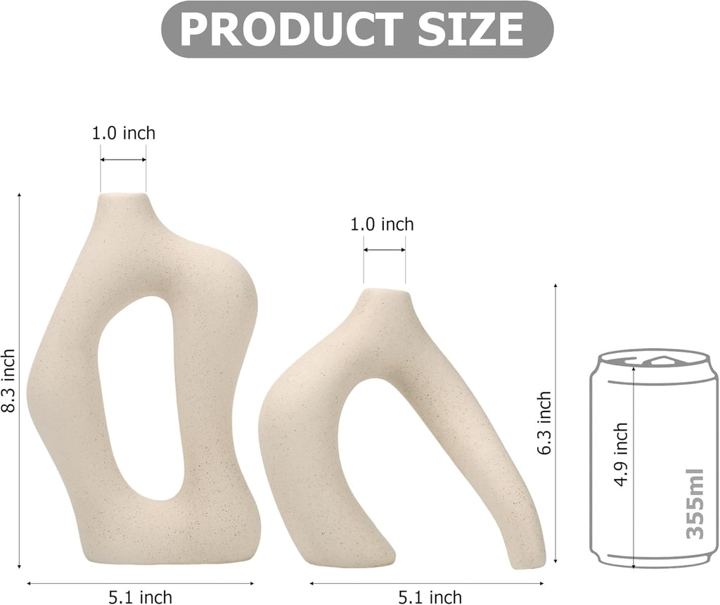 White Ceramic Vases Set of 2, Nordic Minimalist Modern Decor | Premium Matte Ceramic Finish；Modern Nordic Minimalist Style；Perfect for Fresh or Dried Flowers；Sturdy Chip-Resistant Build