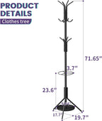 Coat Rack Freestanding,Entryway Hanger Stand,Umbrella Holder,Hall Tree With 12 Hooks, Floor Standing Metal Tree Stand,Black