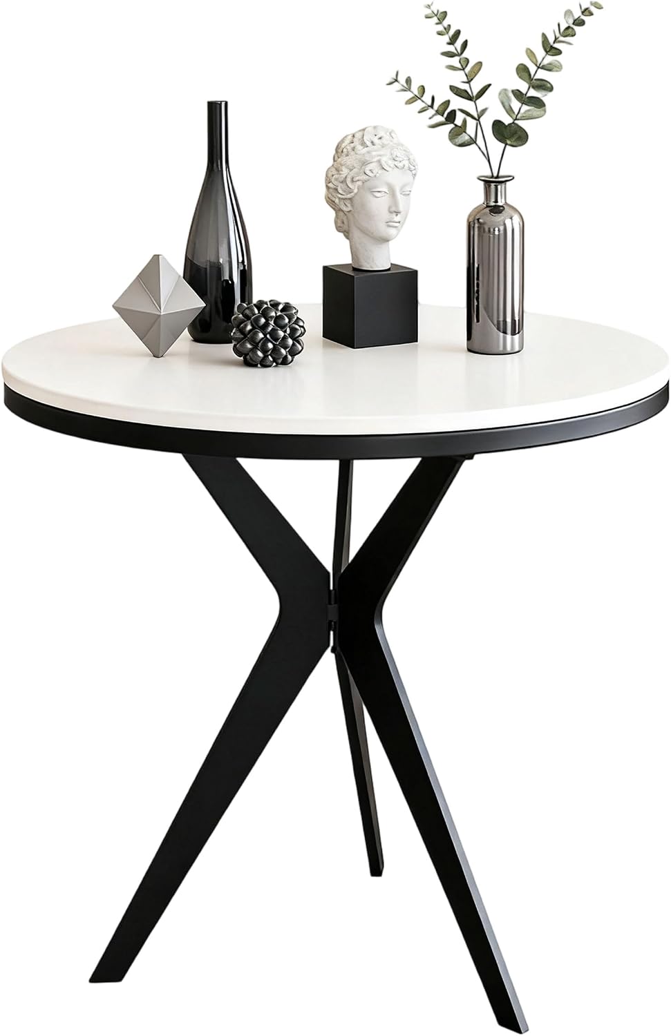 17.72" Side Table Round End Table with Marble Top and Iron Base - Modern Design for Living Room, Bedroom & Office