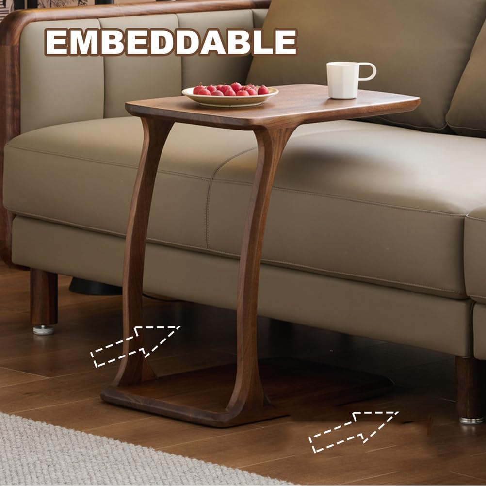 Solid Wood Side Table with Sturdy Base, C Shaped End Table for Couch,Couch Tables That Slide Under,2 Tier End Tables for Small Spaces, Living Room, Bedroom