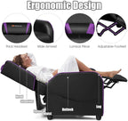 Goplus Massage Gaming Recliner Chair, Racing Style PU Leather Single Recliner Sofa with Footrest, Adjustable Modern Living Room Recliners, Ergonomic Home Theater Recliner Seat