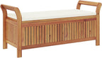 Gecheer Garden Storage Bench with Cushion 126 cm – Solid Acacia Wood Outdoor Storage Seat for Patio, Deck, or Yard