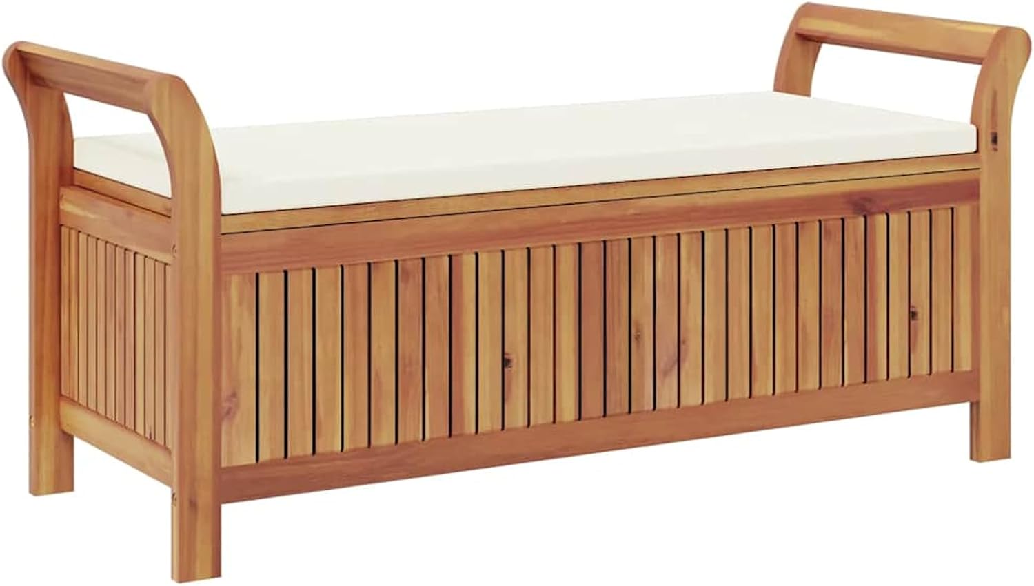 Gecheer Garden Storage Bench with Cushion 126 cm – Solid Acacia Wood Outdoor Storage Seat for Patio, Deck, or Yard