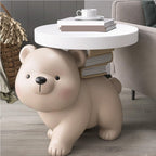 Decorative Sculpture Side Table, Floor Couch Table with Tray Tabletop, End Table with Non-Slip Base, Room Decor Bear Table for Living Room, Bedroom, Study, Office(Gray)