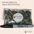 Abalone (Pāua) Shell Pieces-7.05oz Pack-for Crafts, Jewelry Making, Resin Art, Inlay, Home Decorations, Fishtank Supplies, DIY Projects - Satin,Fines- .19"-.59"- 7.05oz (200grams)