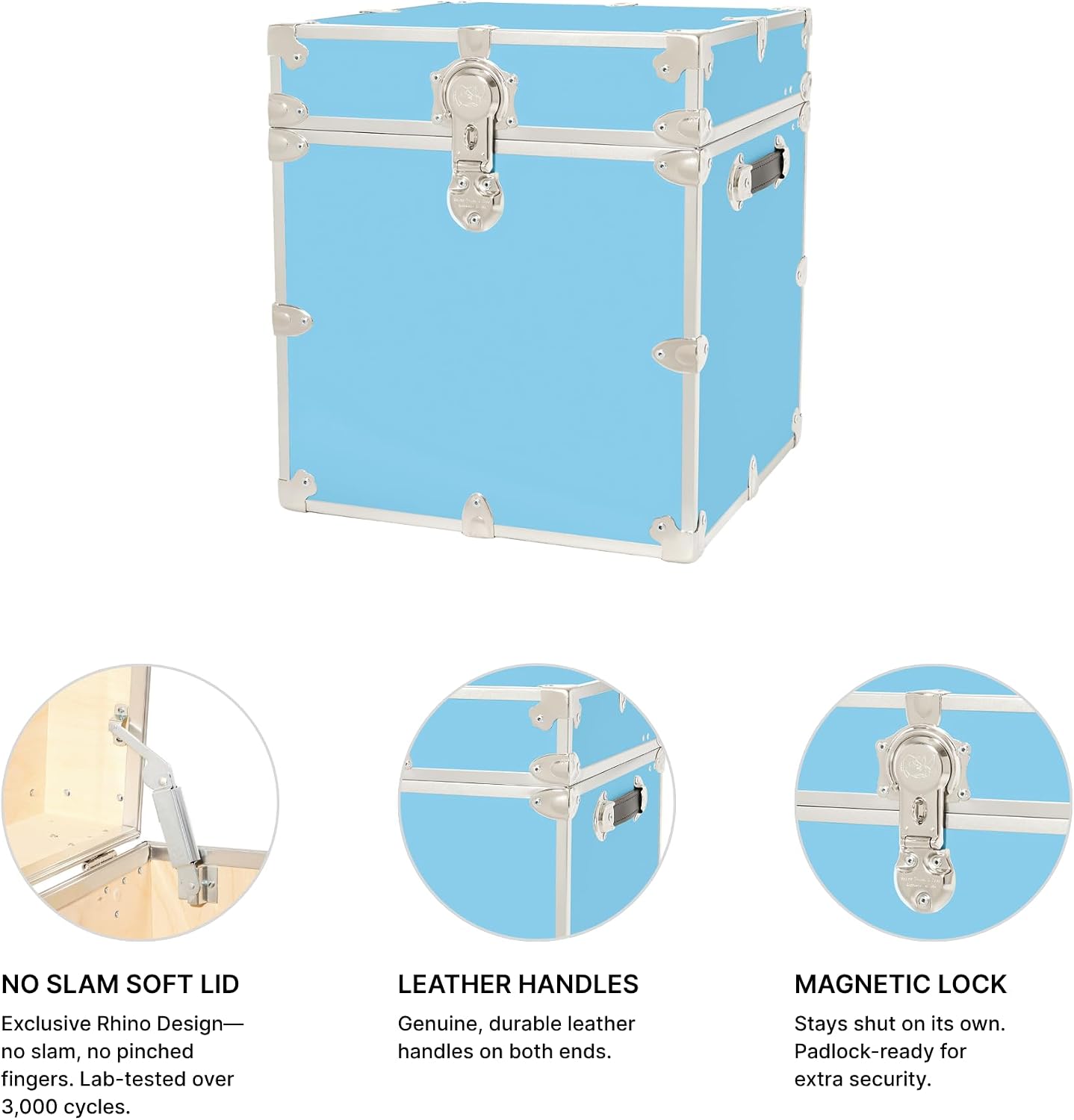 Rhino Trunk & Case Classic Cube Trunk - Home Storage Box, College Footlocker and Seating - 18"x18"x20", 1500+ lbs Capacity, Many Colors, Soft-Close Lid. USA Made Secure Dorm Furniture & Organization
