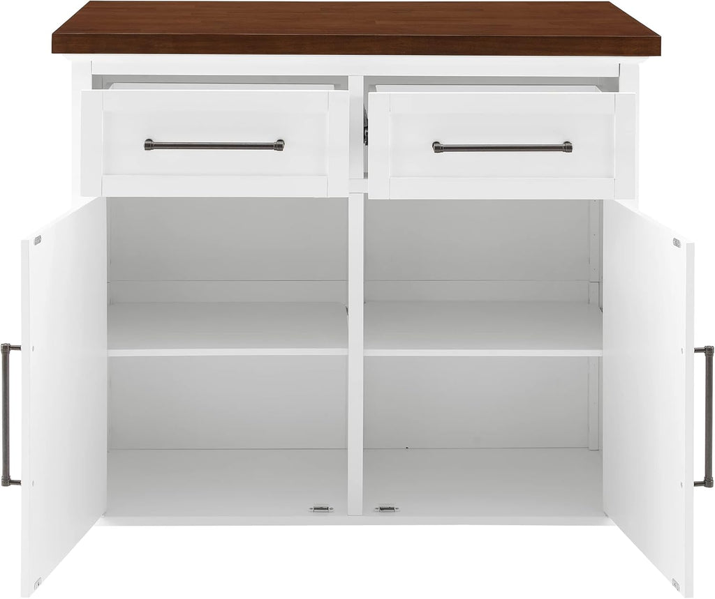 Crosley Furniture Bartlett Kitchen Island with Wood Top, White/Walnut