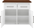 Crosley Furniture Bartlett Kitchen Island with Wood Top, White/Walnut