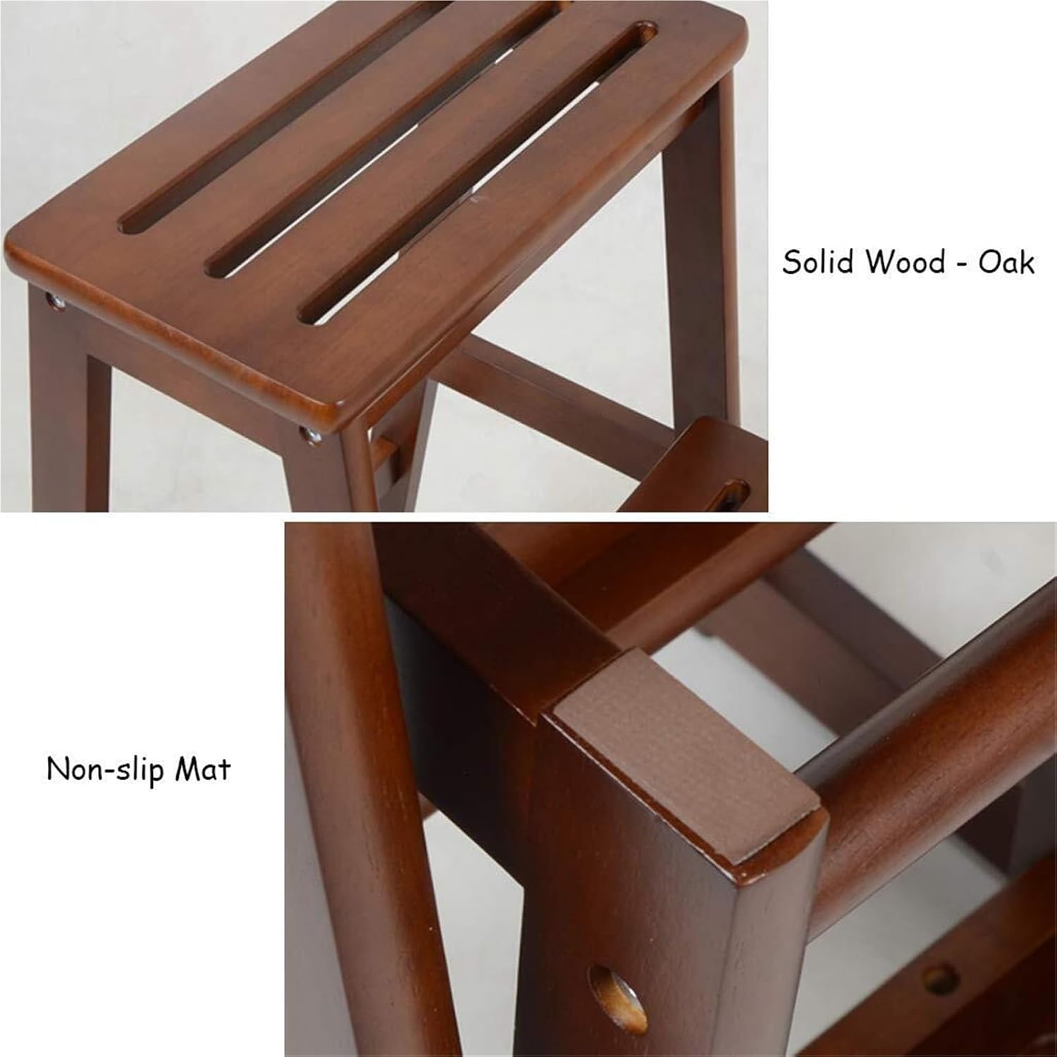 Step Stool Solid Wood Step Stool with 3 Steps | Lightweight & Foldable Multipurpose Ladder Shelf - Capacity 150kg