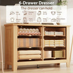 GarveeHome 6 Drawer Dresser for Bedroom, 47 Inch Wide Wood Chest of Drawers, Large Storage Organizer with Deep Drawers & Stable Legs, Modern Farmhouse Dresser for Living Room, Entryway, Natural
