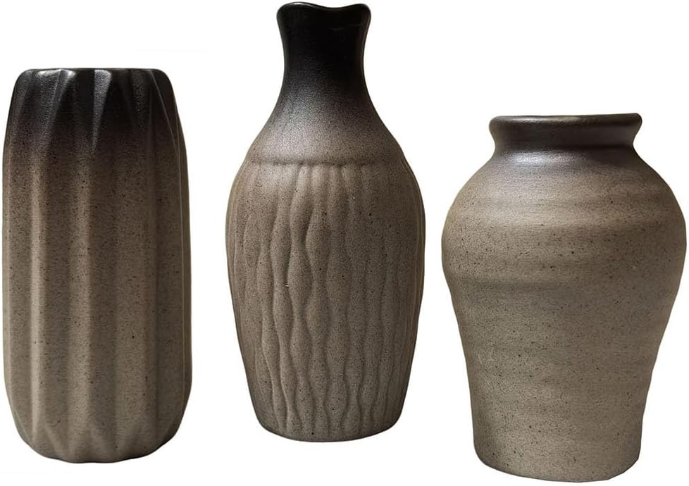 Daittin 3 Pcs Mini Ceramic Vases, Rustic Small Pottery Vases for Home Decor, Boho Flower Vases Set for Table Centerpiece, Shelf, Living Room, Bedroom, Office