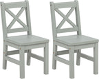 eHemco Solid Hard Wood X Back Kids Chair, Sage Green, Set of 2