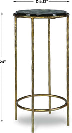Antique Gold Textured Iron Accent Table with Recycled Glass Top Modern Round End Table Luxury Side Table for Living Room, Bedroom & Lounge Decorative Accent Furniture