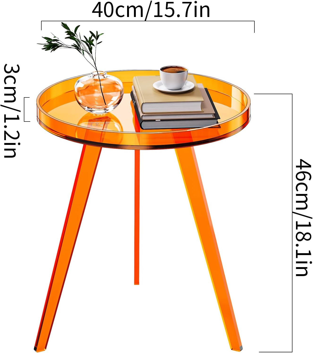 Clear Acrylic Side Table, Round End Table Bedside Table for Living Room Bedroom (Orange)