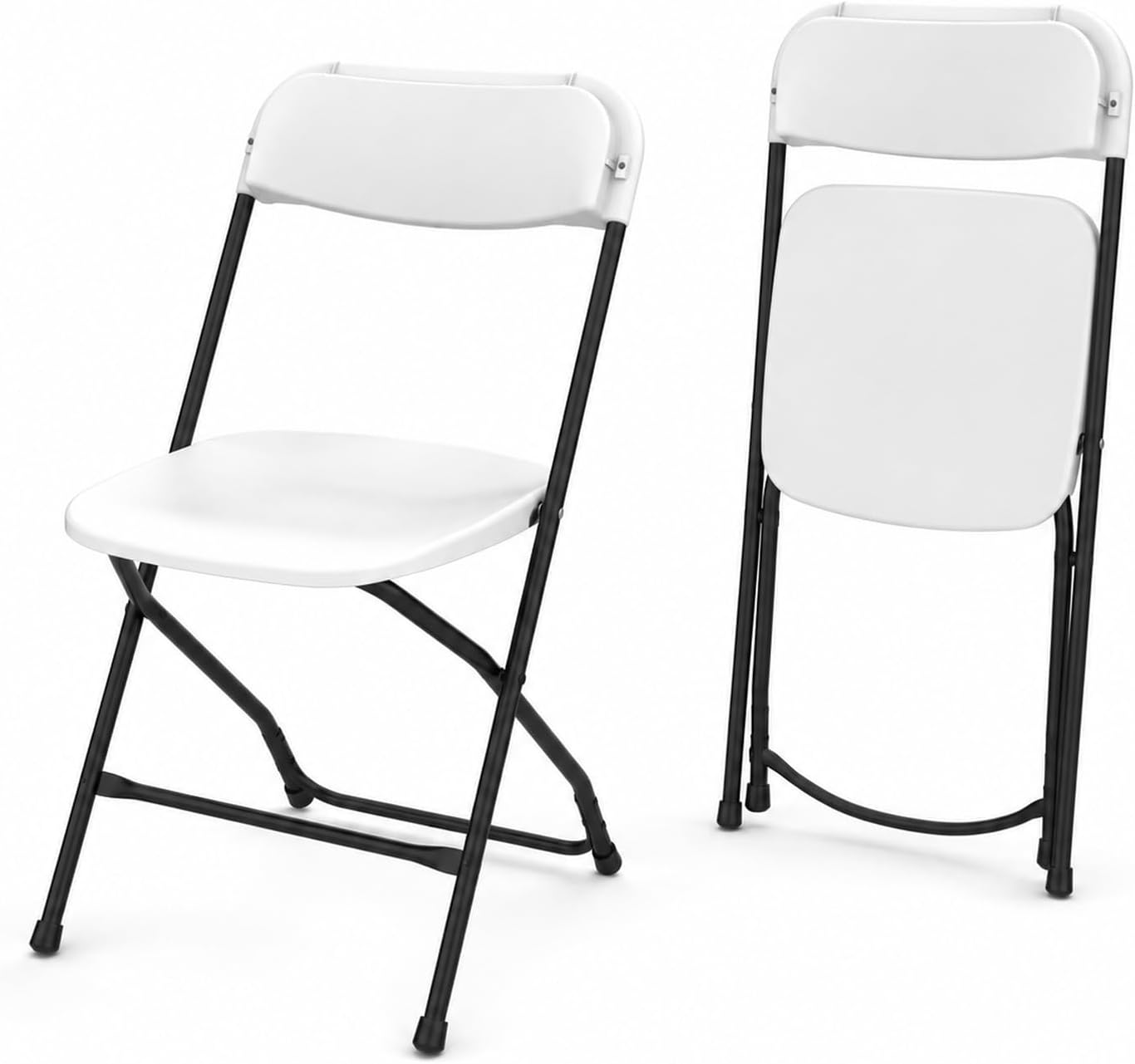 Plastic Folding Chairs 2 Pack, Heavy Duty Folding Chairs for Outside, 400 Lbs Capacity Foldable Chair with Steel Frame, White Event Seating