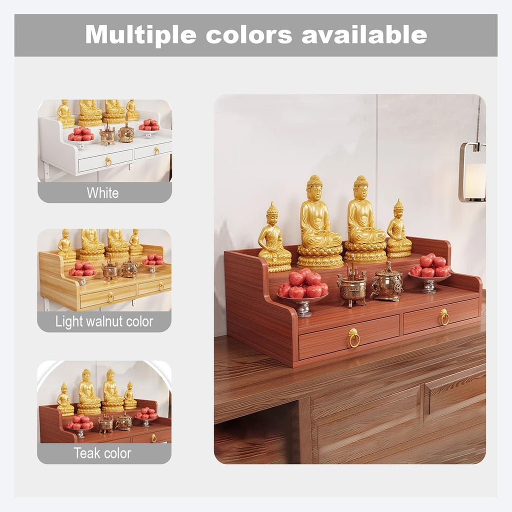 Wall Hanging God Shelf, Buddhist Altar De Madera Shrine with Retractable Pull Plate, Prayer Meditation Table for Living Room, Bedroom, Office(White,19.6 * 15.7 * 10.2in)
