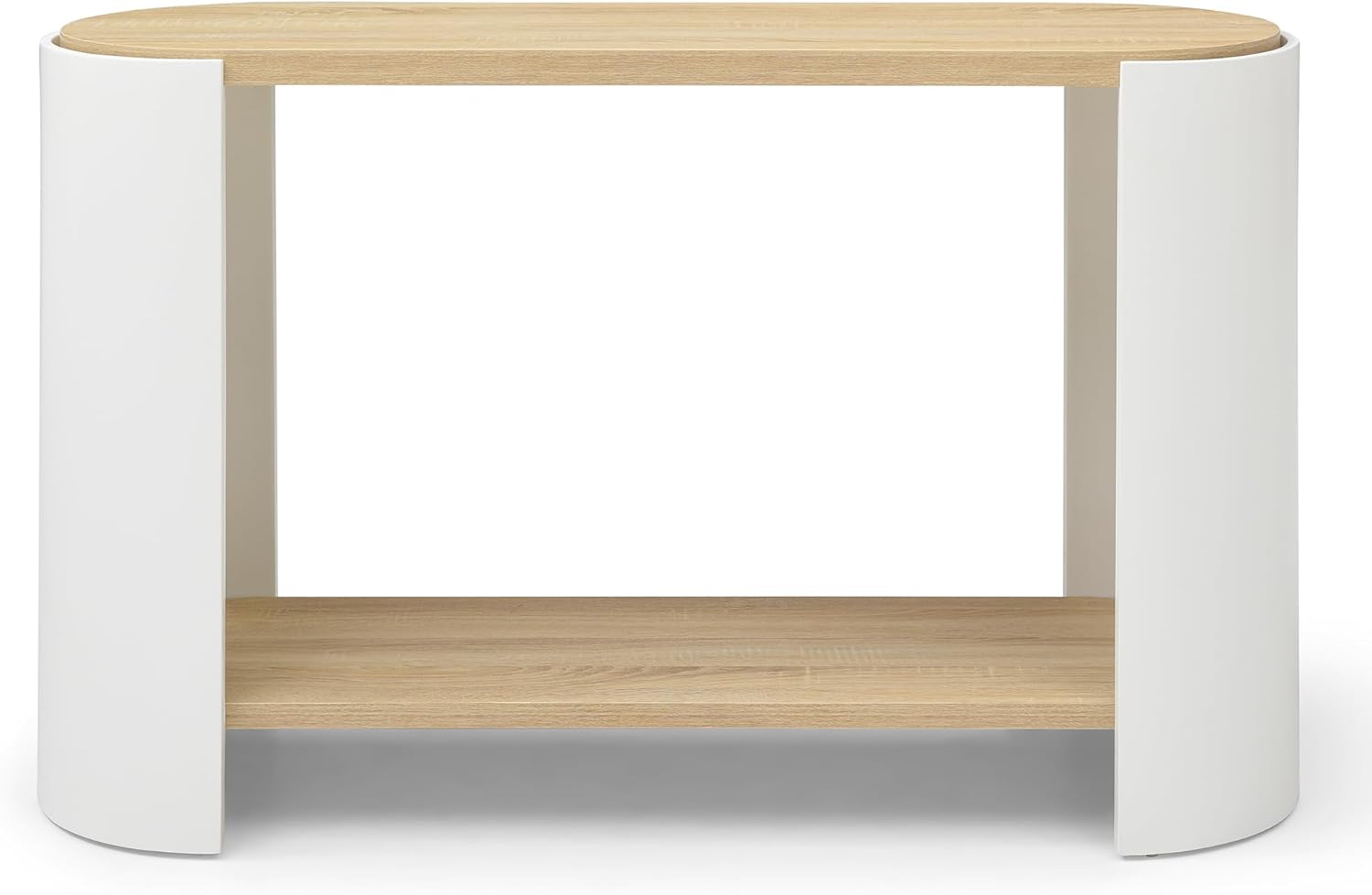 48'' End Table for Living Room, Modern Wood Side Table with 2-Layer Storage Shelves, Contemporary Unique Sofa Table for Apartment, Small Space, Easy Assembly, Natural White