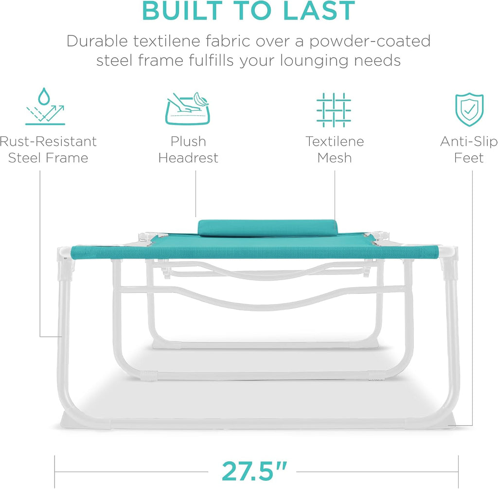 Best Choice Products Patio Chaise Lounge Chair, Portable Outdoor Folding Recliner for Lawn, w/ 8 Positions, Handles, 300lb Capacity - Light Blue/White
