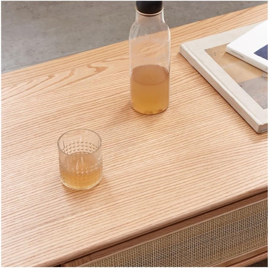 Dual-Sided Storage Coffee Table Sliding Door Drawer Light Finish Small Side Table