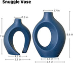 Liotww Snuggle Hollow Ceramic Vase Set of 2, 8.4 Inch Hug Donut Modern Nordic Boho Style Vases for Home Decor Anthropologie Aesthetic Living Room Shelf Coffee Table Decorative (Navy Blue)