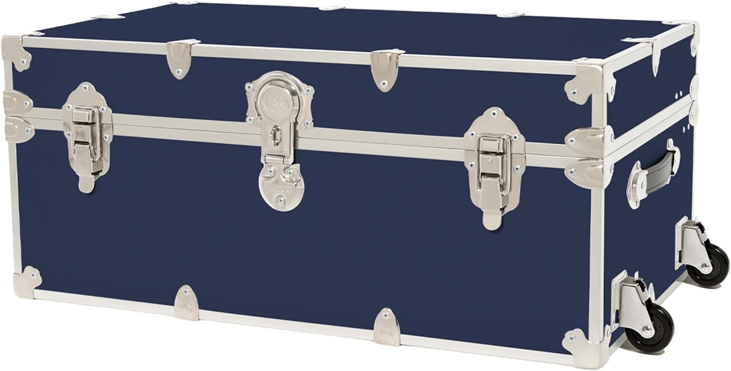 Rhino Trunk & Case Classic Camp & College Trunk with Wheels. 30"x17"x13", 1500+ lbs Capacity - Many Colors, Soft-Close Lid. Strong, USA Made Summer Camp Footlocker and Secure Dorm Storage Chest