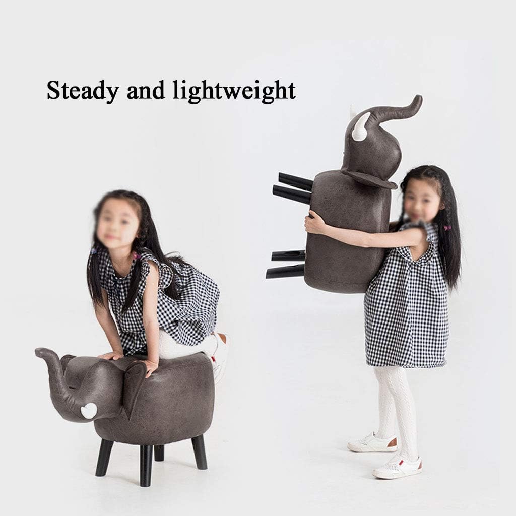 Solid Wood Animal Leather Stool Ottoman Creative & Cute Stool for Kids Toy Chest Chair for Children Solid Wood Footstool 4 Legs (Elephant)