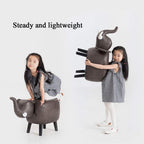 Solid Wood Animal Leather Stool Ottoman Creative & Cute Stool for Kids Toy Chest Chair for Children Solid Wood Footstool 4 Legs (Elephant)