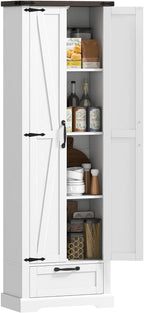 HOMCOM 71" Tall Kitchen Pantry, Farmhouse Storage Cabinet with Barn Doors, Drawer and Adjustable Shelves, Freestanding Food Pantry Cabinet for Kitchen, Dining Room, White