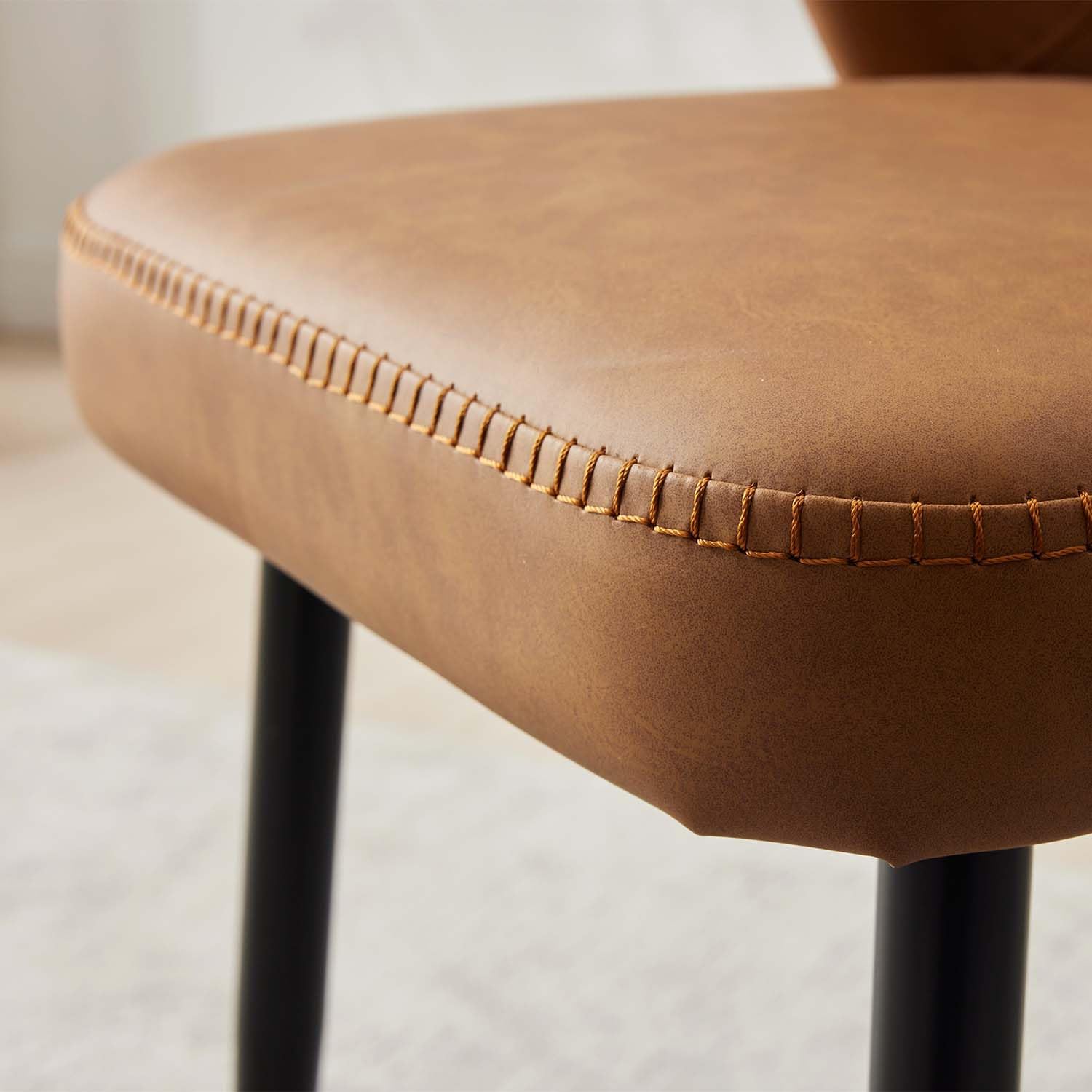 Brown Leather Dining Chairs Set of 4, Sturdy Metal Legs, High-Resilience Sponge, Non-Scratch Pads, for Kitchen, Dining Room, Living Room