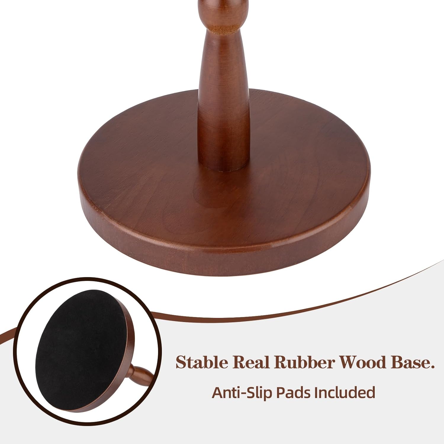 SANY DAYO HOME 12" Real Wood Round Drink Table, Small Pedestal Side Table with Decorative Beaded Design, Accent End Table for Living Room and Bedroom, Brown