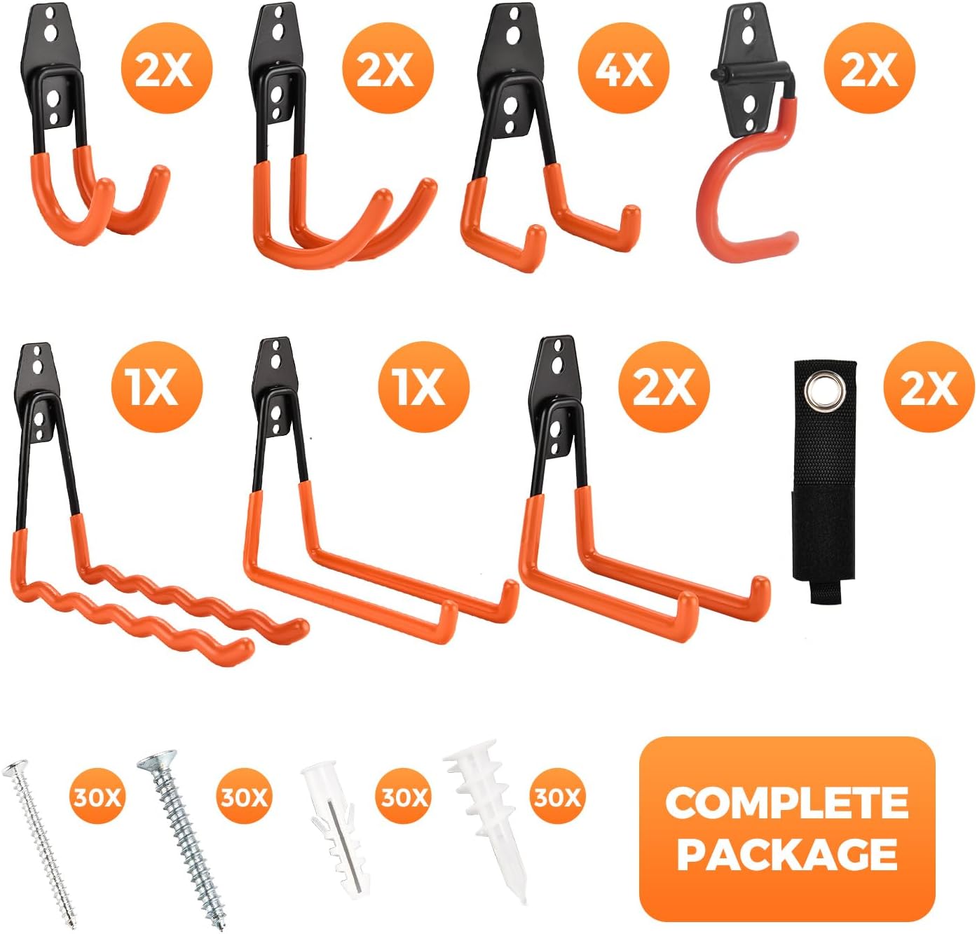 Garage Hooks 16 Pack Utility Steel Garage Storage Hooks with Anti-Slip Coating, Heavy Duty Mount Hooks for Hanging Bike, Ladder Garden Tool Organizer