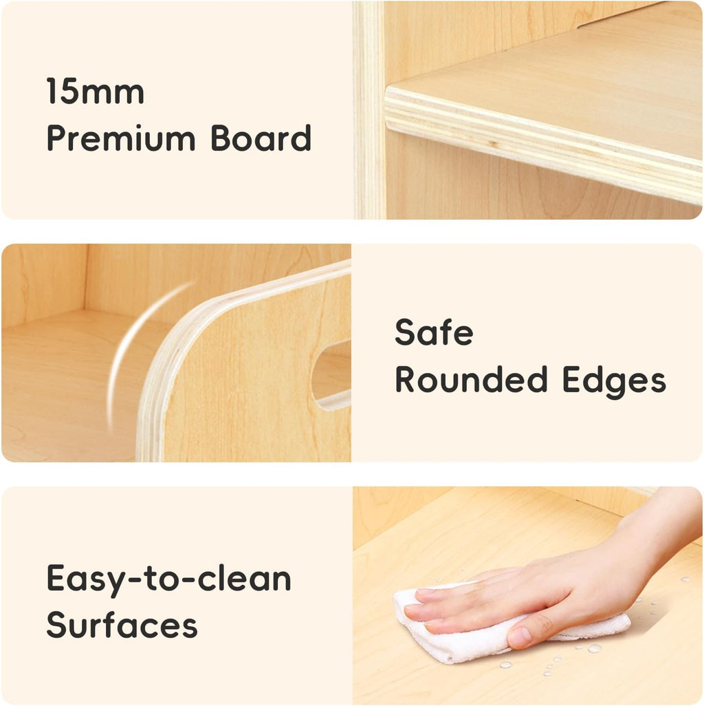 OOOK Montessori Weaning Table and Chair Set, Kids Activity Table and Chair Set with Fence for Read, Play Toys, Snack Time, Step Stool, 1-3 Year Old Kids Montessori Furniture