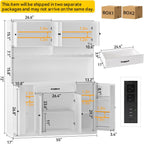 FJTJBSI 72" Tall Pantry Storage Cabinet with LED Light 55" Wide Kitchen Pantry Cabinet with Charging Station and Adjustable Shelves Modern Kitchen Hutch with Wine Rack and Large Countertop White