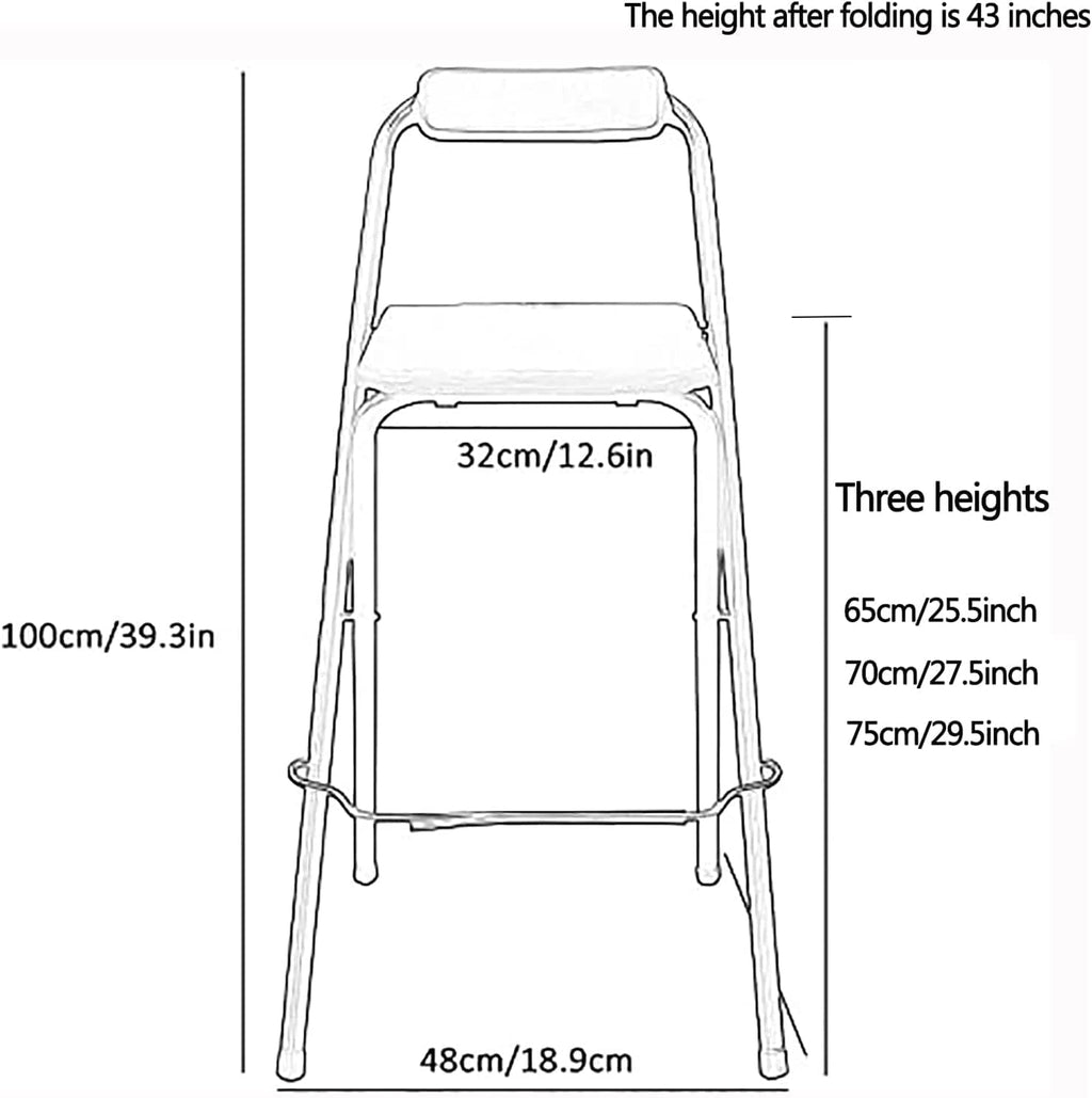 Home Folding Bar Stool with Backrest,Leather Padded Counter Height Foldable Stool,Portable Folding Stool Tall Bar Stools for Outdoor Kitchen Shop Cafe,1 PC ( Color : White , Size : Seat Height 25.5inc