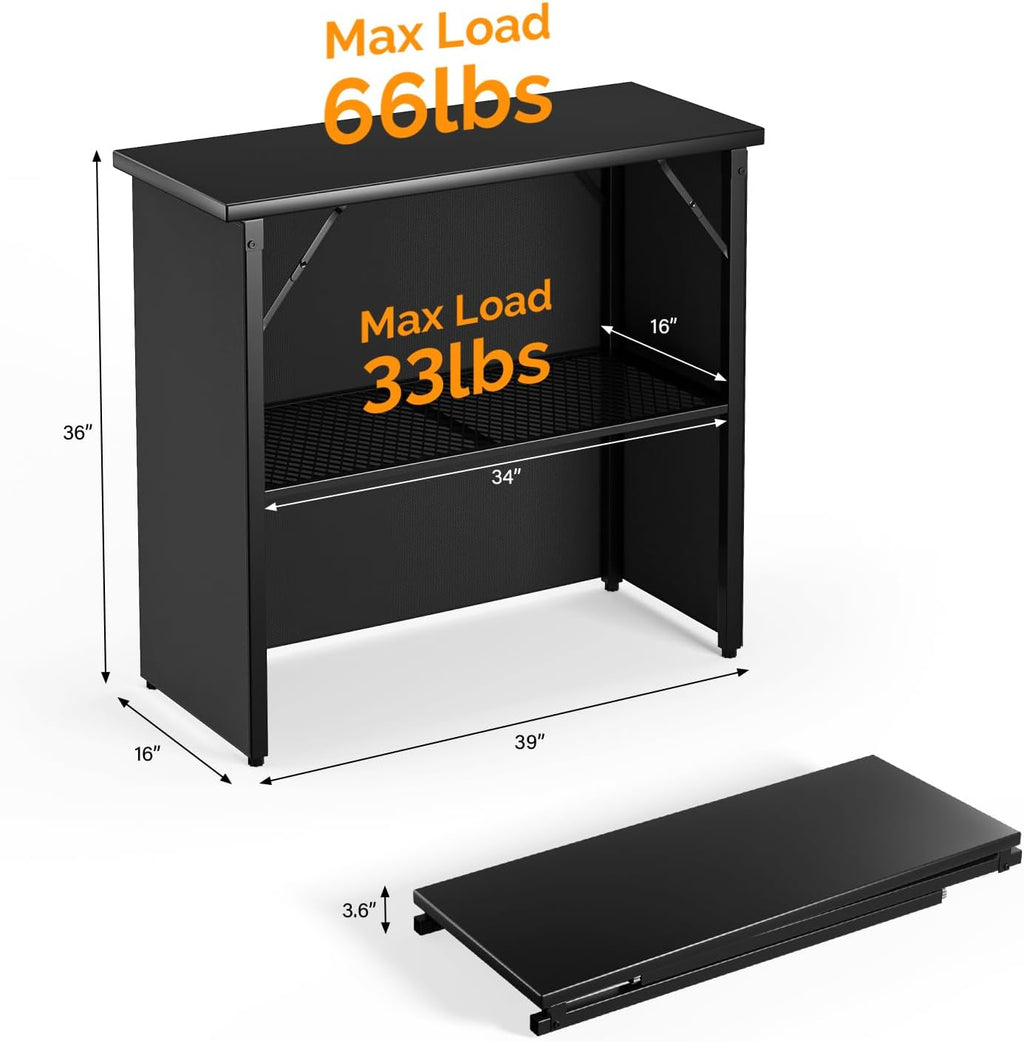 VINGLI 39" Commercial Grade Portable Bar Table for Events, Mobile Bartending Station, Outdoor Indoor Pop Up Bar Table with Skirt PP (39"-1P, Black)