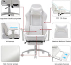 Gaming Chair for Office and Home, Footrest and Seat Height Adjustable Swivel Ergonomic Video Game Chair, Computer Chair with Headrest and Lumbar Support for Adults Big Man Women(White)