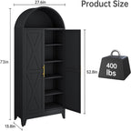 Metal Arched Cabinet, 73" Tall Kitchen Pantry Cabinet with 2 Doors & 4 Adjustable Shelves, Kitchen Storage Cabinets Cupboard for Bathroom, Living Room, Dinging Room (Black)