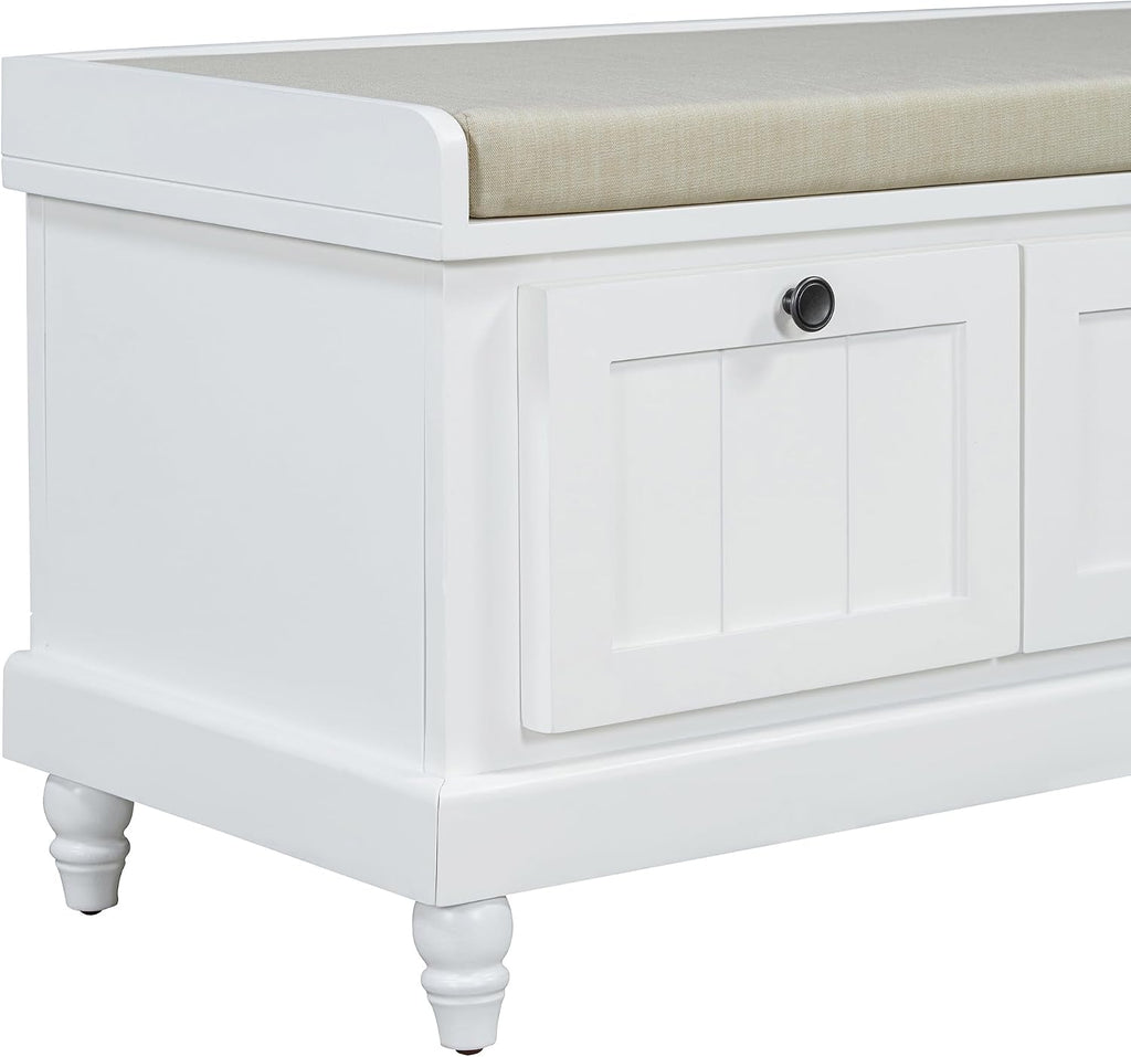 TREXM Classic Shoe Bench with Cushion & 3 Drawers, Fluted Storage Entryway Bench for Hallway, Living Room, White