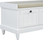 TREXM Classic Shoe Bench with Cushion & 3 Drawers, Fluted Storage Entryway Bench for Hallway, Living Room, White