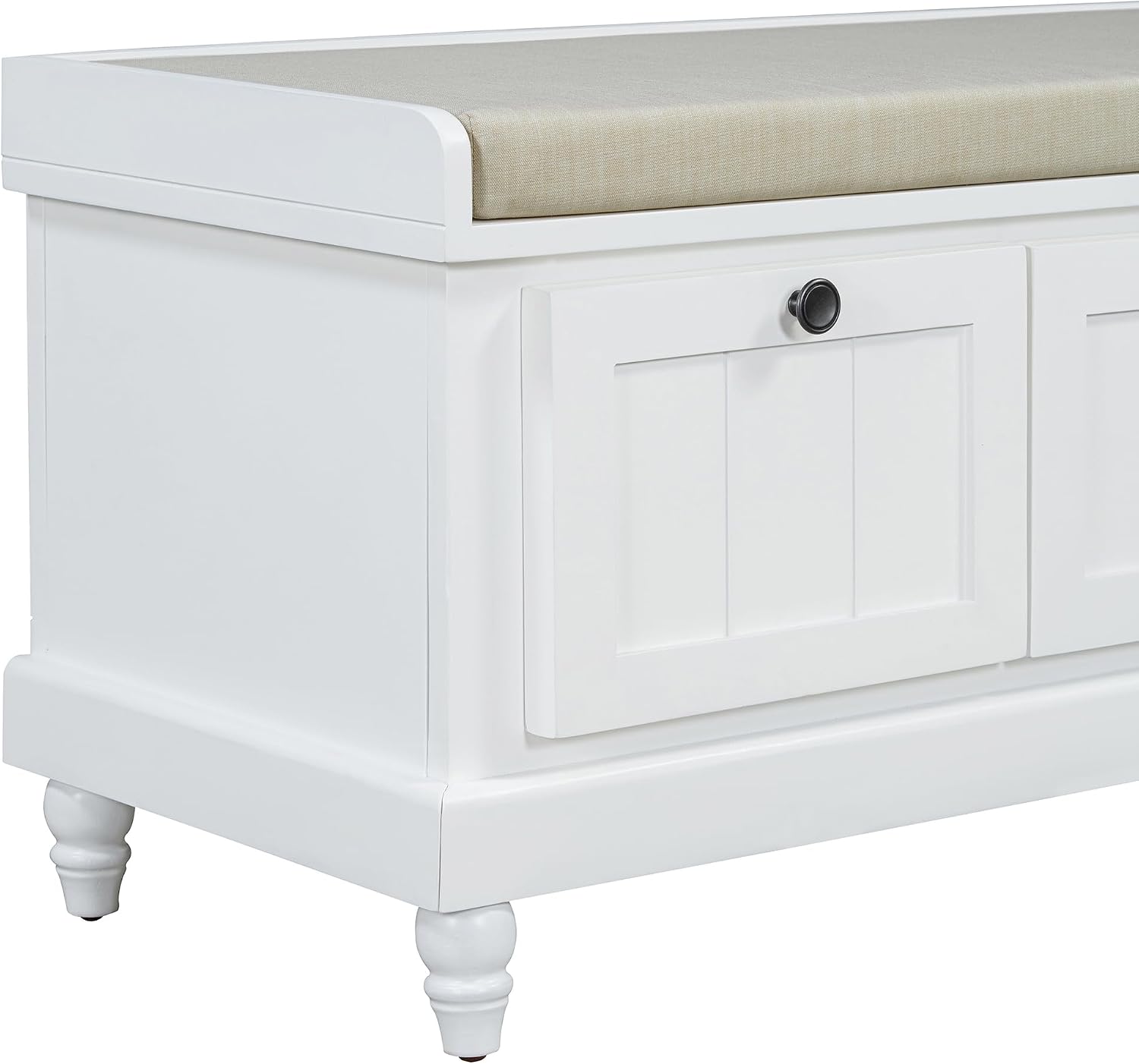 TREXM Classic Shoe Bench with Cushion & 3 Drawers, Fluted Storage Entryway Bench for Hallway, Living Room, White