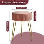 Vanity Chair,Velvet Ottoman Stool with Round Seat,Plush Cushioned Vanity Chair,Sturdy Gold Metal Legs for Bedroom and Dressing Table,Pink