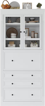 roomfitters 78 Inch Tall Kitchen Pantry Storage Cabinet with Power Outlet and Drop-Down Surface, White