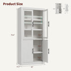 Farmhouse Kitchen Pantry Storage Cabinet, 70.5" Tall Wood Cupboard with 4 Doors and Adjustable Shelves, Rustic White Freestanding Organizer for Kitchen, Dining Room, White