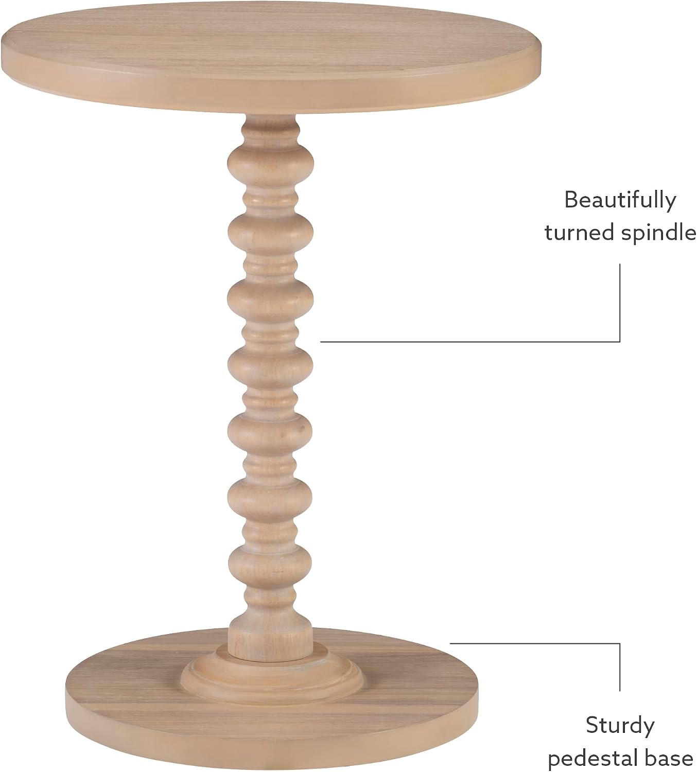 Powell Tarkin Round Natural Wood Turned Spindle Pedestal Side Accent Table