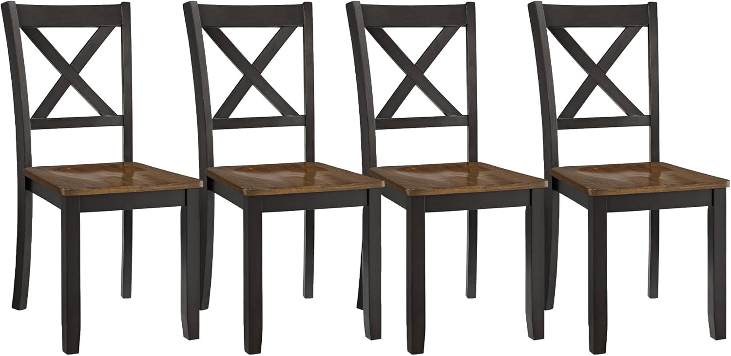 ROME + OAK X-Back Farmhouse Wooden Armless Dining Chairs in Black/Dark Brown, Set of 4 - Indoor Home Kitchen Seating Furniture