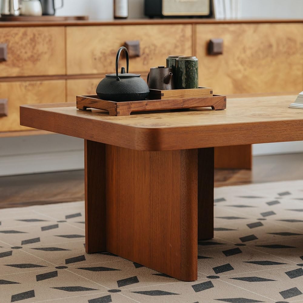 End Tables Burl Wood Coffee Table Unique Live Edge Top Modern Living Room Center(Small)