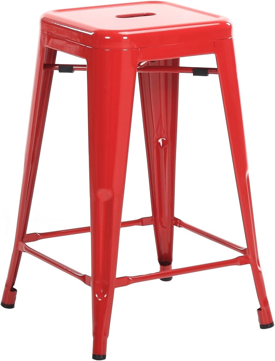 Buschman Metal Bar Stools 24" Counter Height, Indoor/Outdoor and Stackable, Set of 4 (Red)