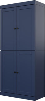 Palace Imports Solid Wood Kitchen Pantry Cabinet - 71.5" Tall x 32" W - Wooden Storage Cabinet w/ 4 Shaker Doors, 2 Drawers & 4 Adjustable Shelves, Navy Blue, 100% Eco-Friendly Wood, Made in Brazil
